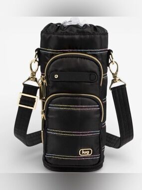 Lug Huggie Wide Crossbody Water Bottle Holder – Rainbow Stitch Black
